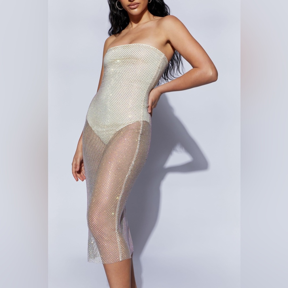 Meshki Nima Cream Diamante Dress